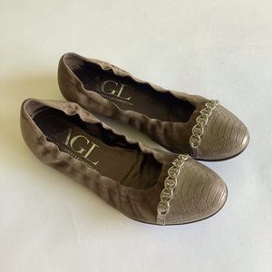 AGL Brown Suede Bronze Leather Cap Toe Flats size 8